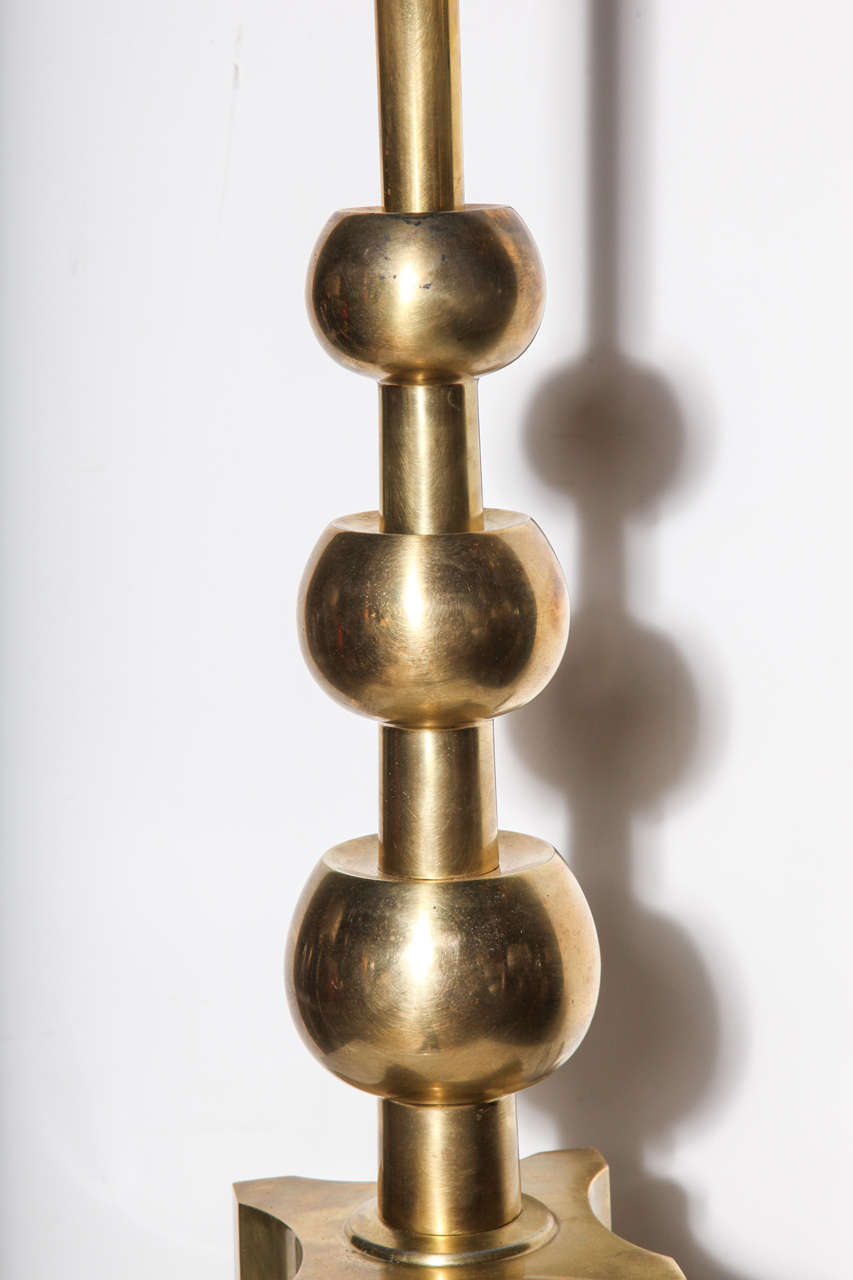 American Tall Stiffel All Brass Stacked Triple Orb Table Lamp, Circa 1960