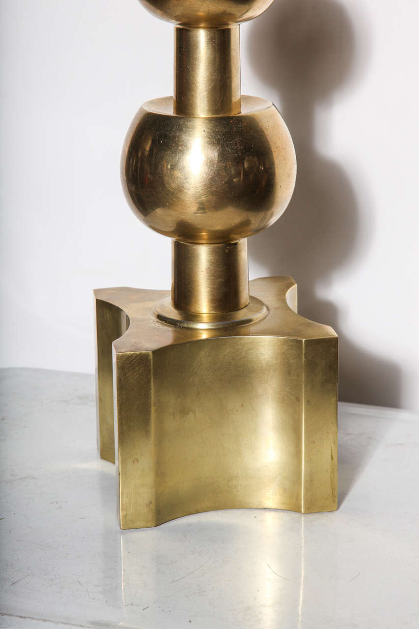 Tall Stiffel All Brass Stacked Triple Orb Table Lamp, Circa 1960 1