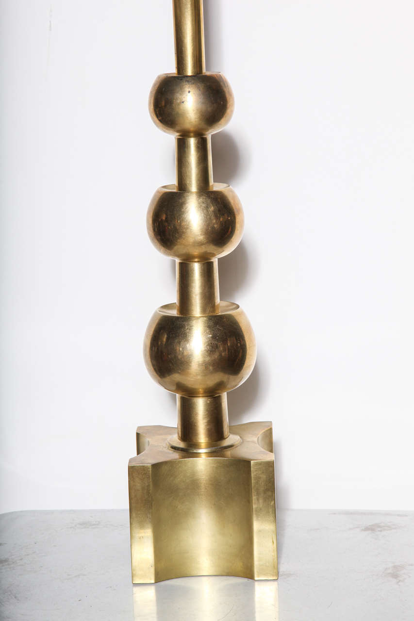 Mid-20th Century Tall Stiffel All Brass Stacked Triple Orb Table Lamp, Circa 1960