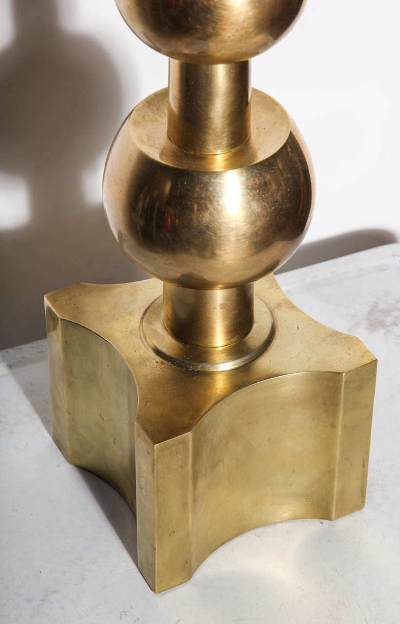 Tall Stiffel All Brass Stacked Triple Orb Table Lamp, Circa 1960 2