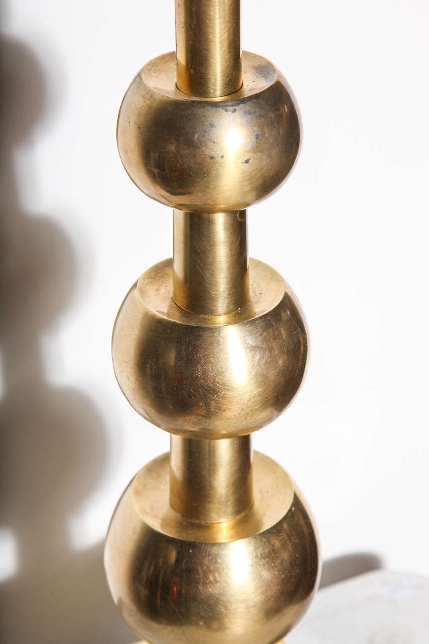 Tall Stiffel All Brass Stacked Triple Orb Table Lamp, Circa 1960 In Good Condition In Bainbridge, NY
