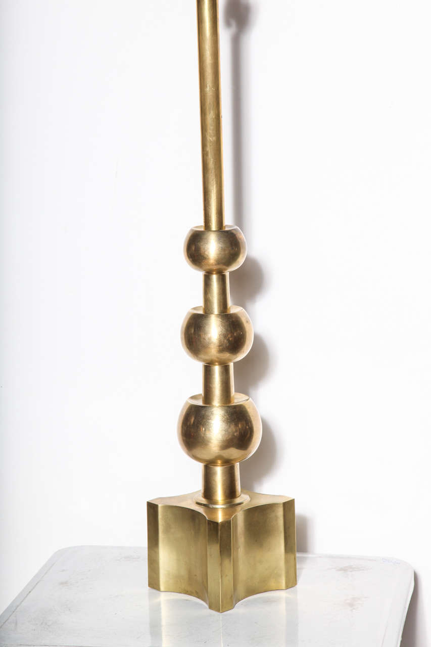 Tall Stiffel All Brass Stacked Triple Orb Table Lamp, Circa 1960 3