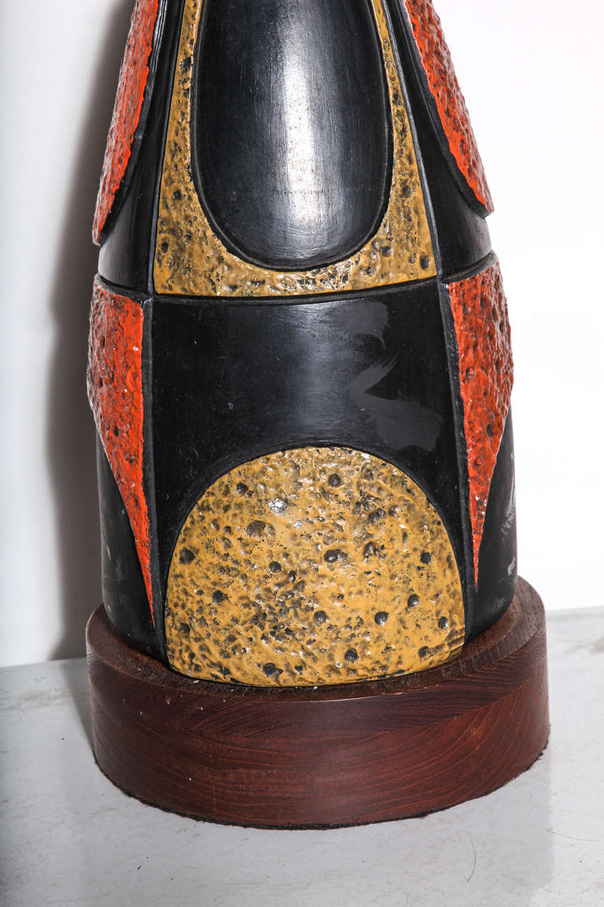 Cast Monumental Tony Paul for Westwood Black, Red and Mustard Table Lamp, Circa 1950s