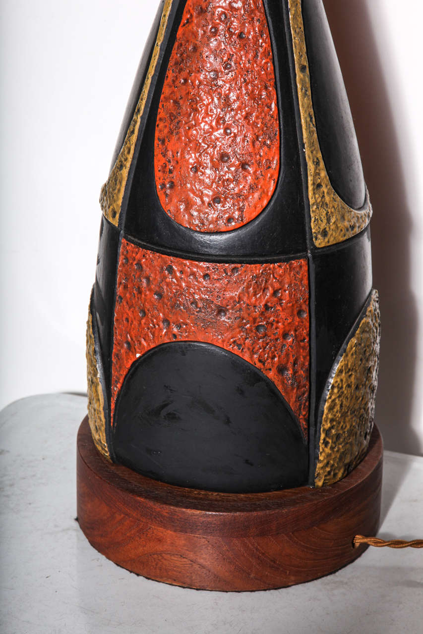 Plaster Monumental Tony Paul for Westwood Black, Red and Mustard Table Lamp, Circa 1950s