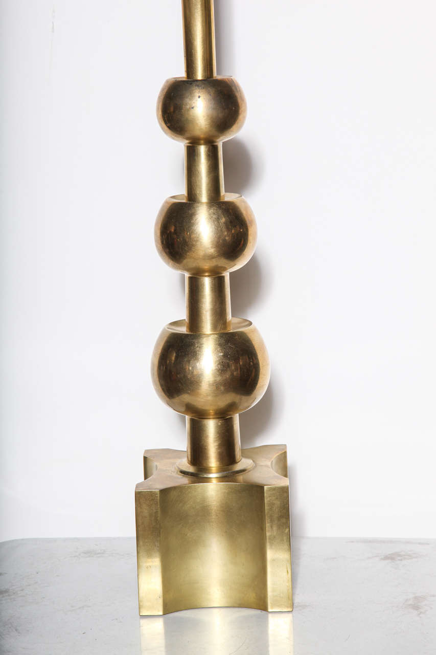 Tall Stiffel All Brass Stacked Three Orb Lamp, circa 1960 For Sale at