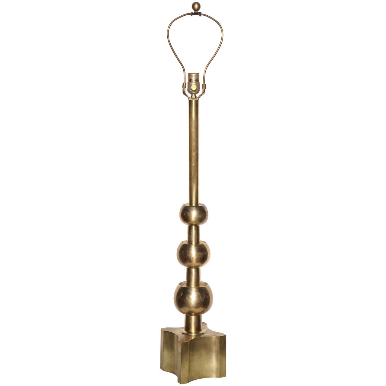 Tall Stiffel All Brass Stacked Three Orb Lamp, circa 1960 For Sale at
