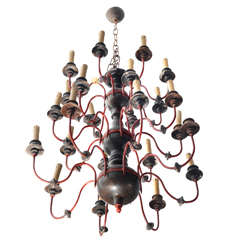 Antique 19th Century Italian Silvery Wood and Crystal Lines Chandelier