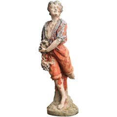 19th Century Big Italian Decorated Stone Child Statue