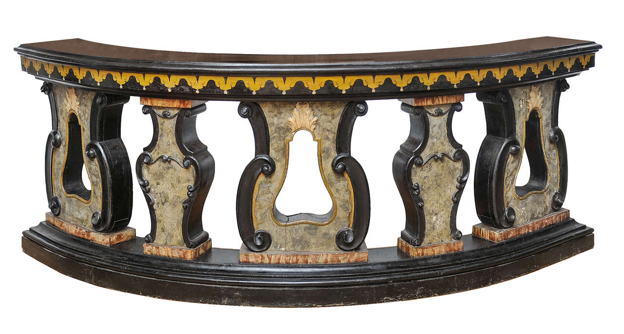 18th century Italian carved and painted semicircle banister, perfect with a top crystal as an amazing console, desk or table.