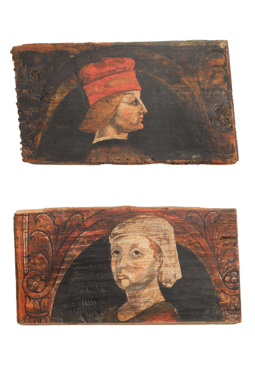 Pair of Italian portraits on wood, 18th century.