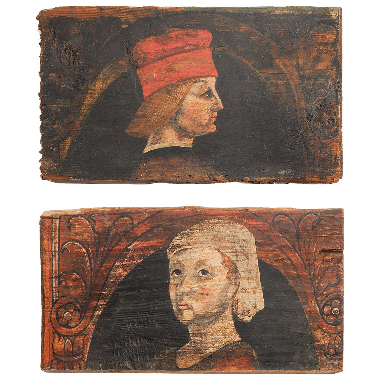 Pair of Italian Portraits on Wood, 18th Century For Sale