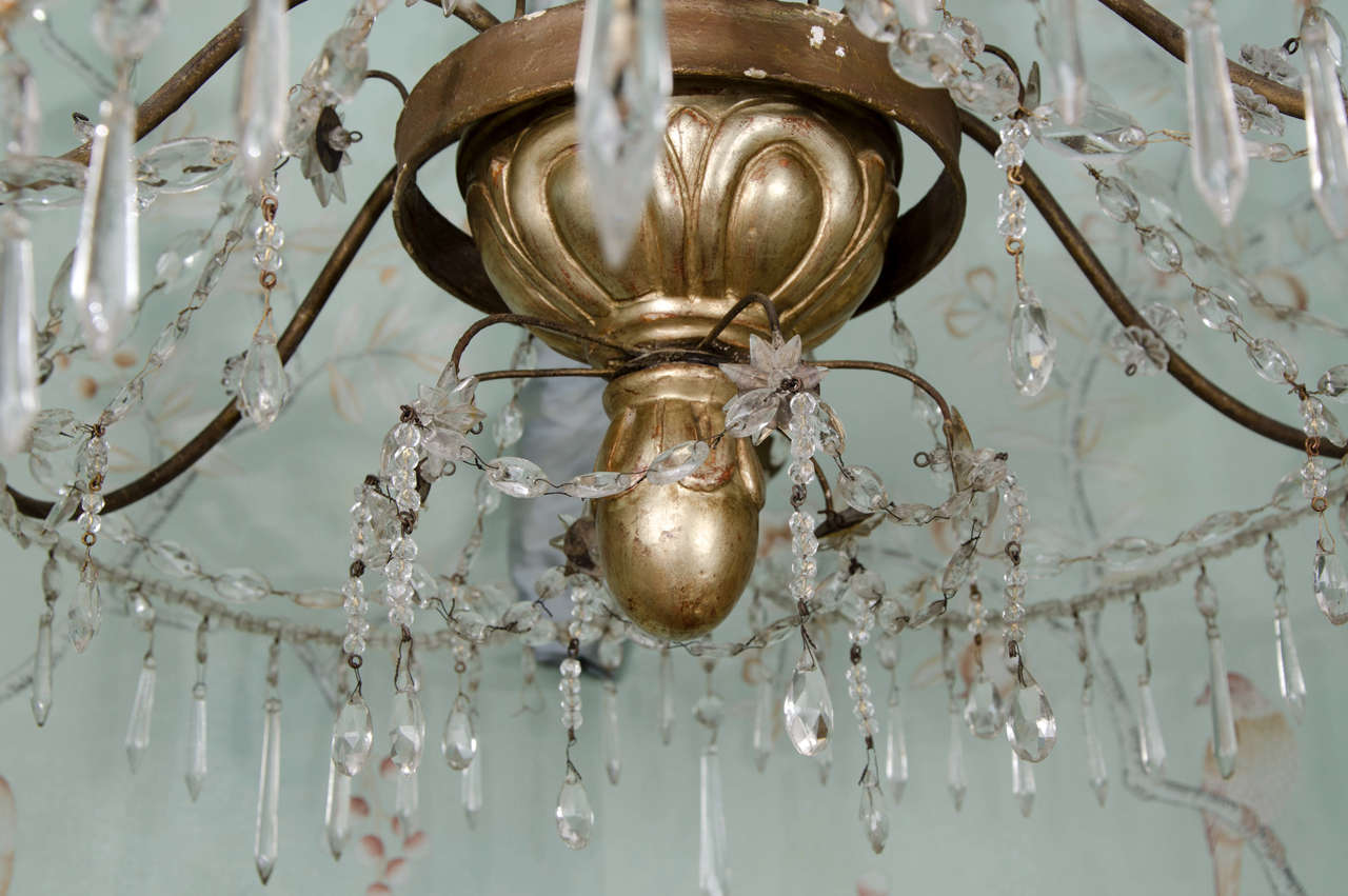 Glass Large-Scale 18th Century Genovese Italian Giltwood Chandelier
