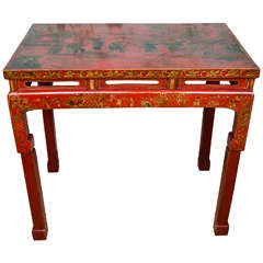 Large 19th Century Chinoiserie Red Lacquer Console Table