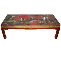 Antique Red Lacquer Chinoiserie Coffee Table