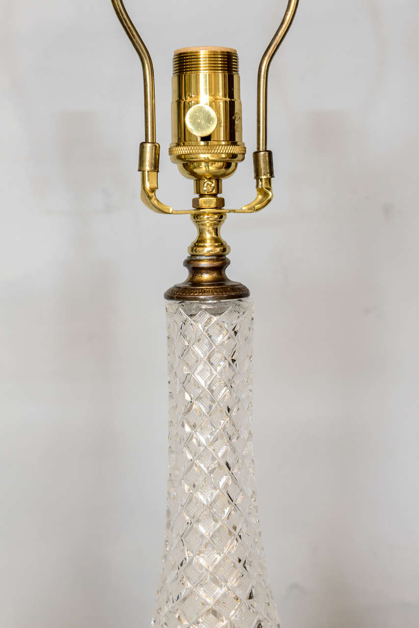 Fine Pair of Cut Crystal Table Lamps In Excellent Condition For Sale In West Palm Beach, FL