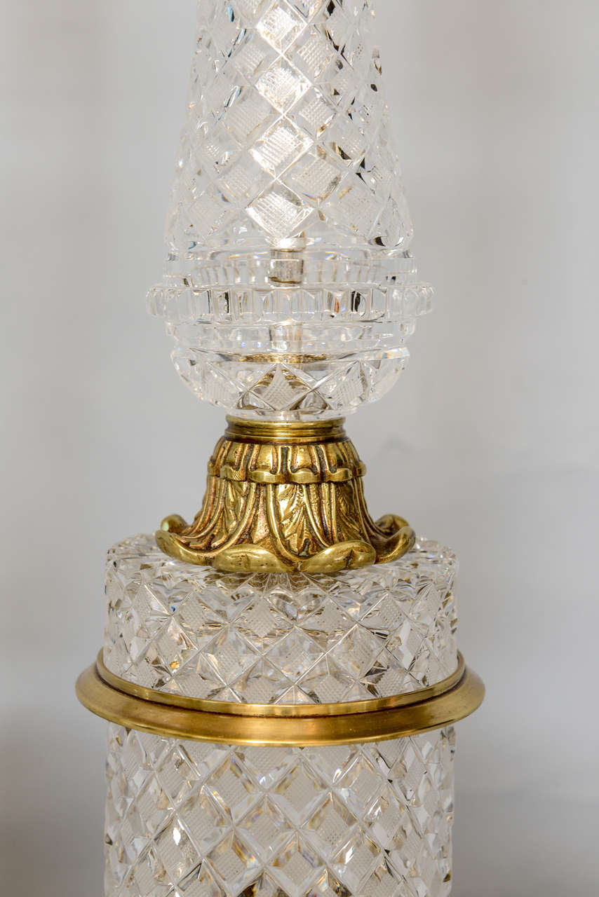 Mid-20th Century Fine Pair of Cut Crystal Table Lamps For Sale