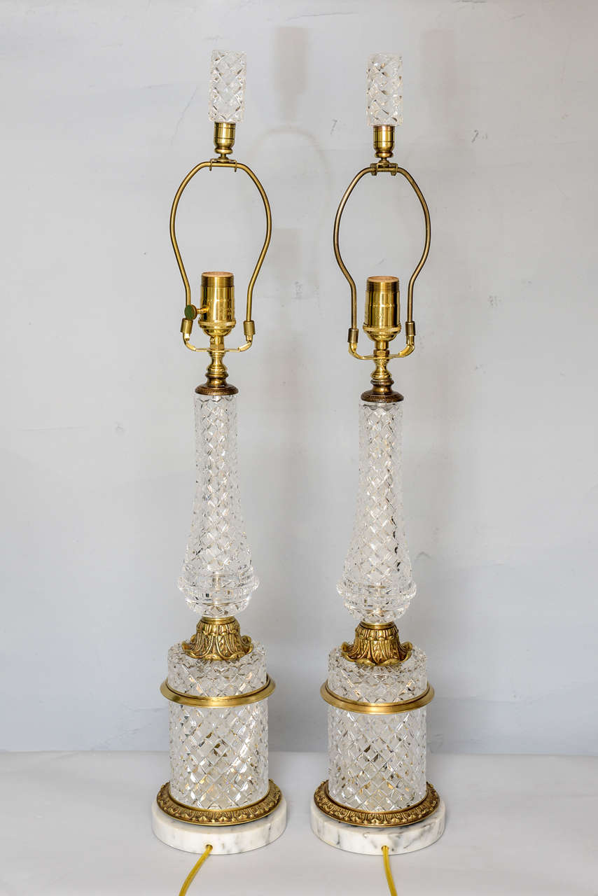 Fine Pair of Cut Crystal Table Lamps For Sale 1