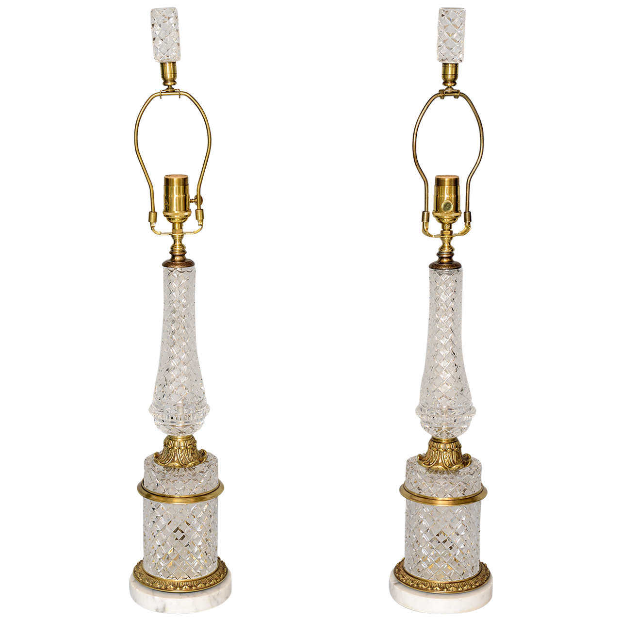 Fine Pair of Cut Crystal Table Lamps For Sale