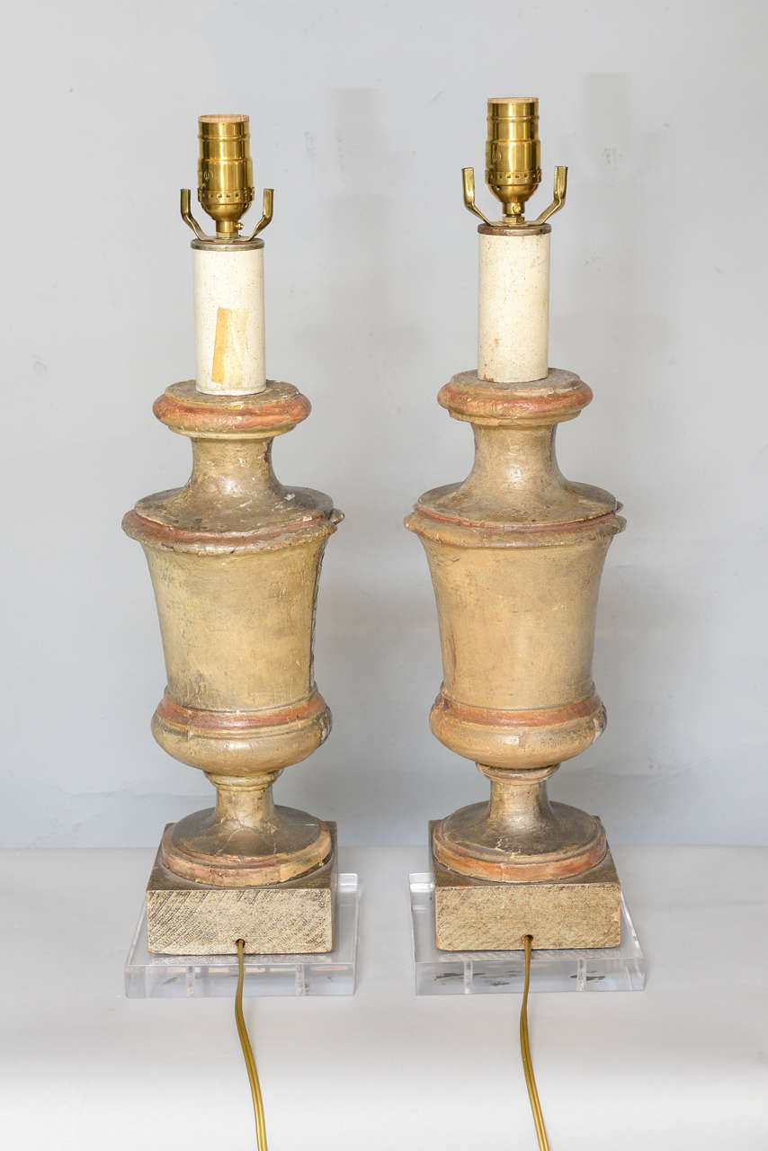 Pair of Early 19th C. Silvergilt Fragment Lamps on Lucite Bases In Excellent Condition For Sale In West Palm Beach, FL