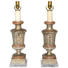 Pair of Early 19th C. Silvergilt Fragment Lamps on Lucite Bases 4