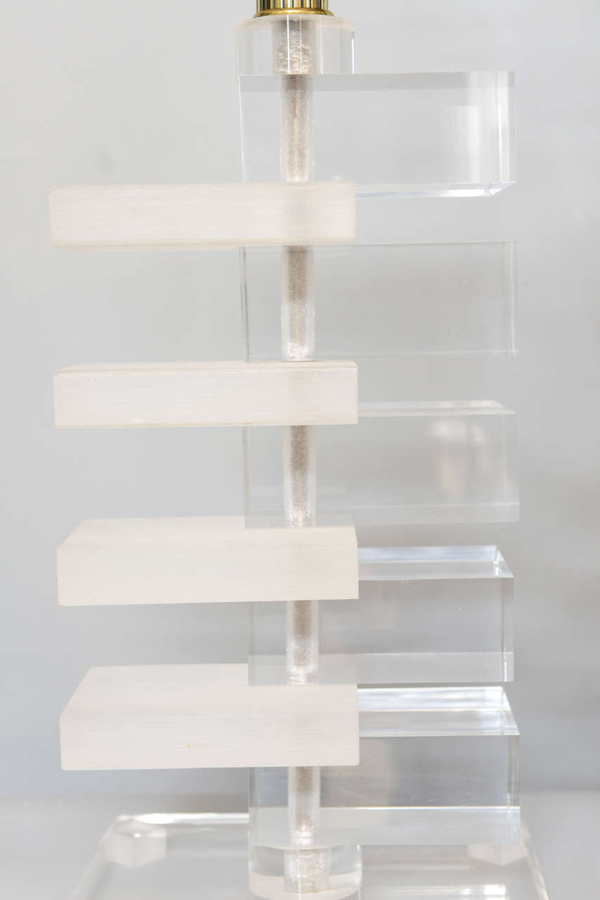 Pair of Stacked Block Form Lucite Lamps 3