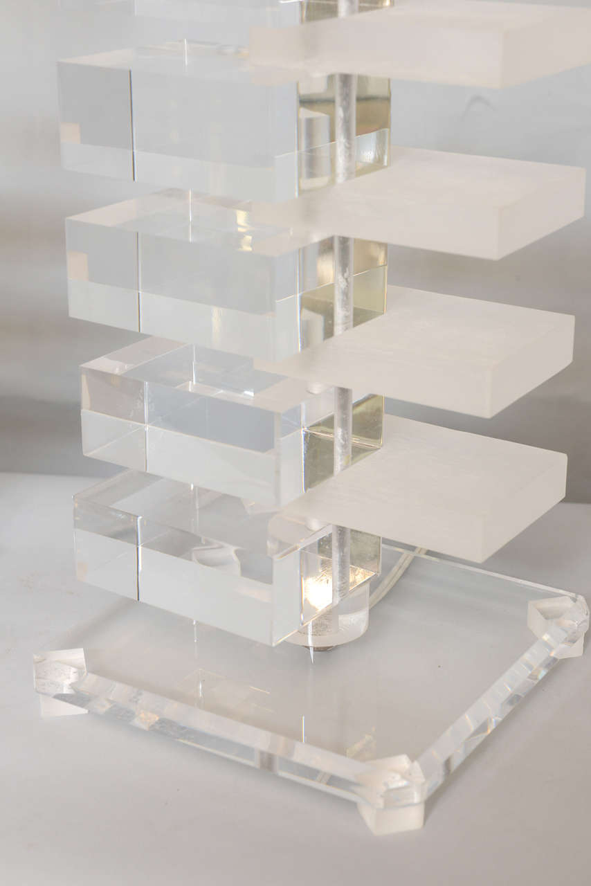 Pair of Stacked Block Form Lucite Lamps 6