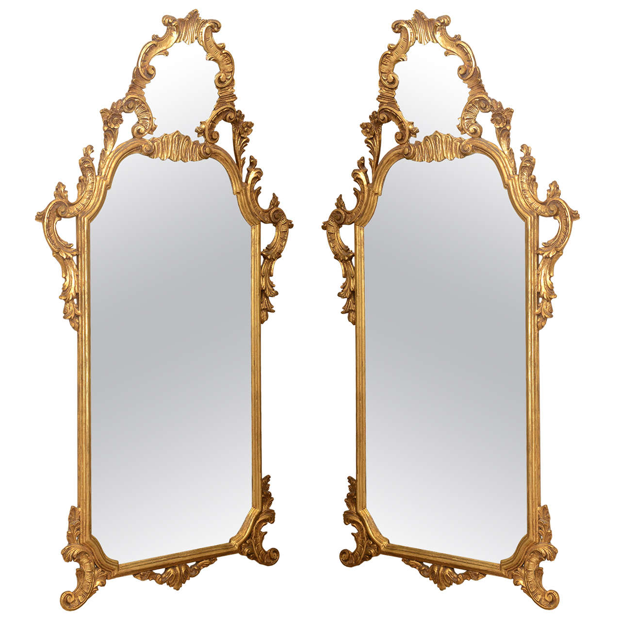 Pair of Narrow Italian Giltwood Mirrors