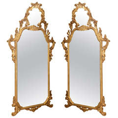 Pair of Narrow Italian Giltwood Mirrors