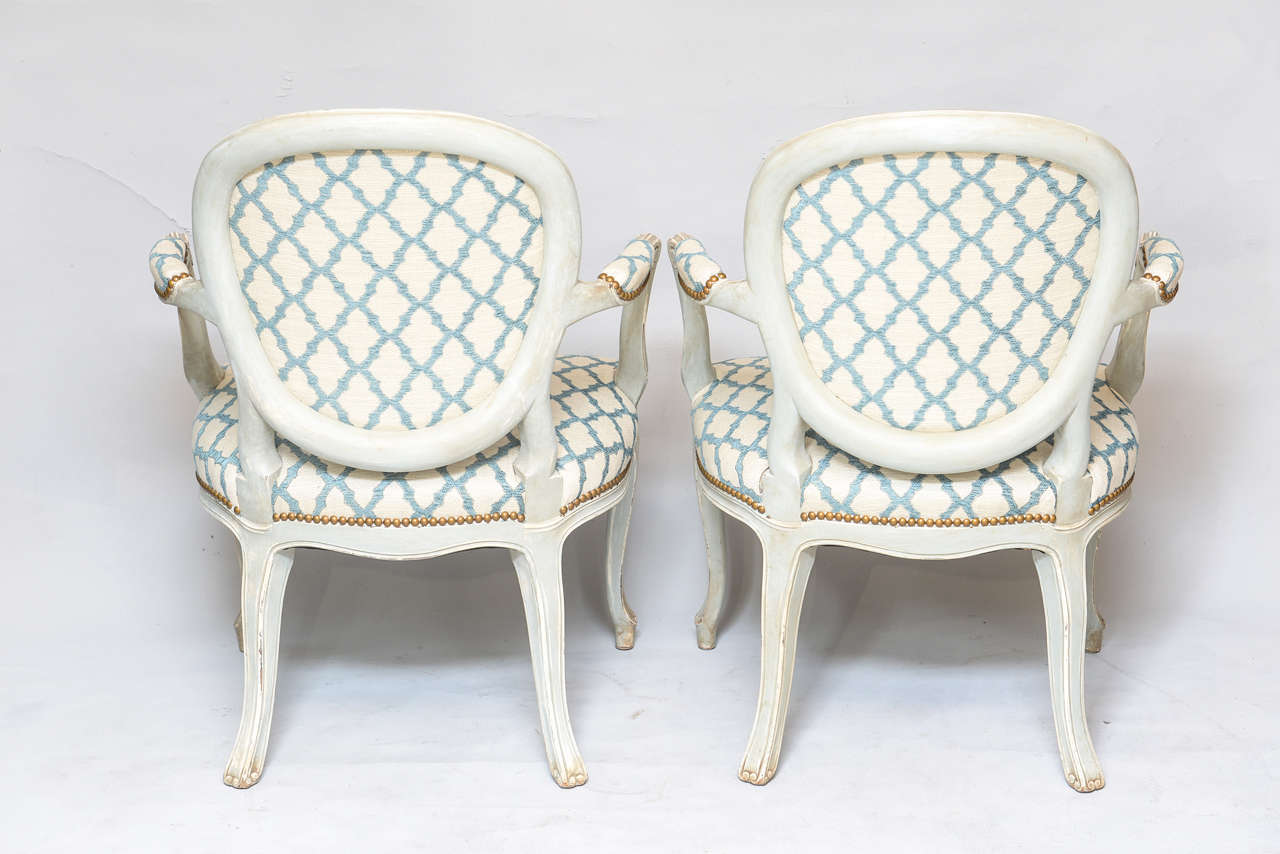 Early 20th Century Pair of Painted Fauteuils