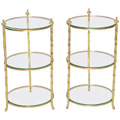 Pair of Polished Brass Three-tier Tables