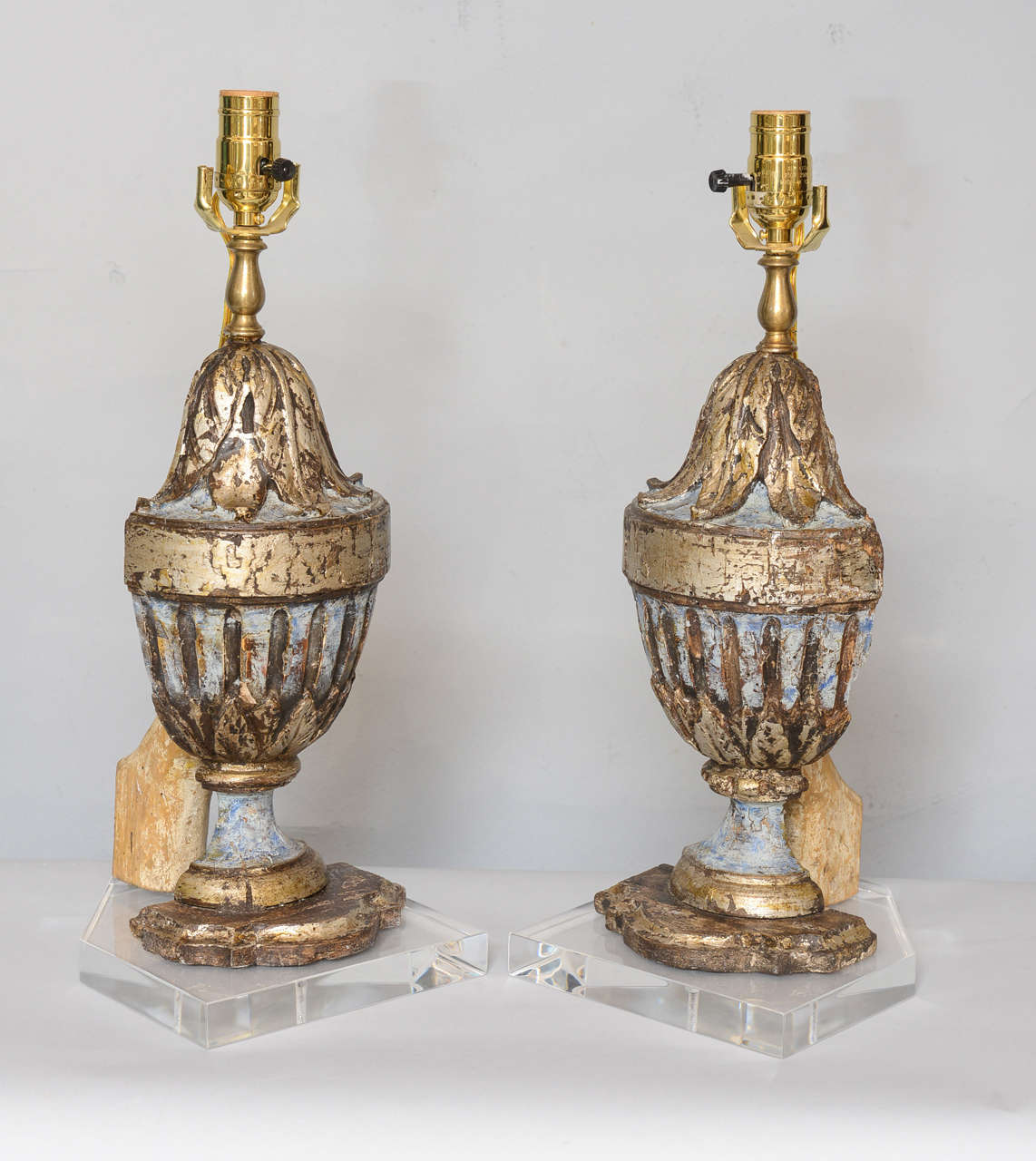 Pair of 18th Century Urn Fragment Lamps on Acrylic Bases