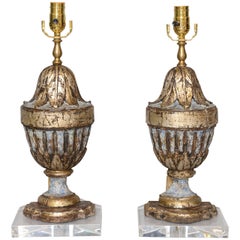 Pair of 18th Century Urn Fragment Lamps on Acrylic Bases