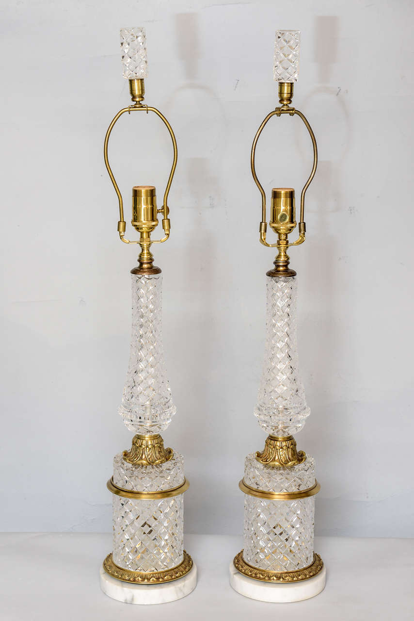 Fine Pair of Cut Crystal Table Lamps For Sale at 1stDibs cut glass