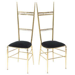 Pair of Unusual Tall Back Italian Brass Chairs
