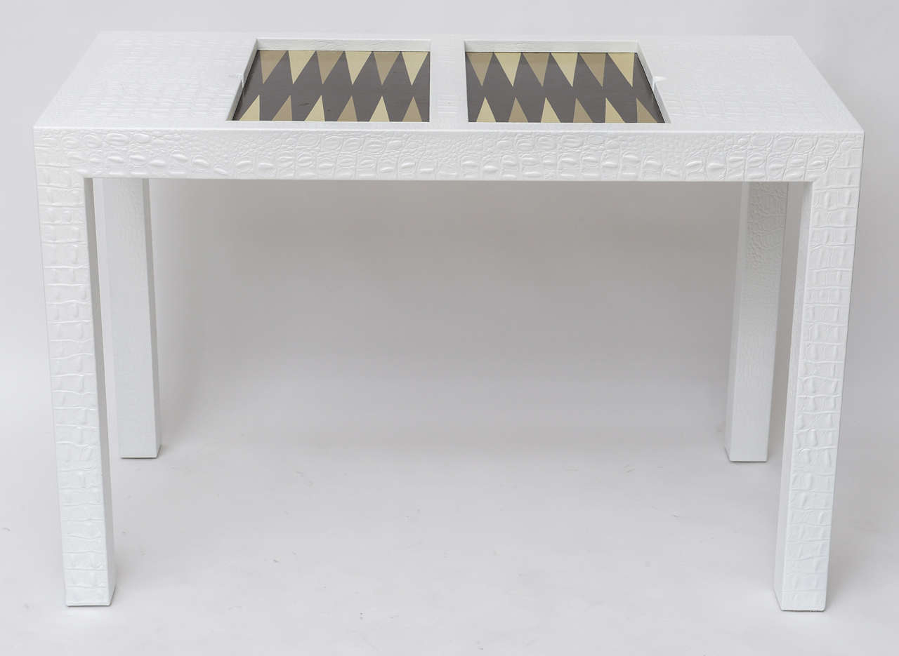Crocodile Embossed Leather Backgammon Table by Karl Springer 1