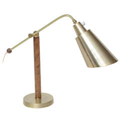 60's American Modernist Wood and Brushed Brass Desk Lamp