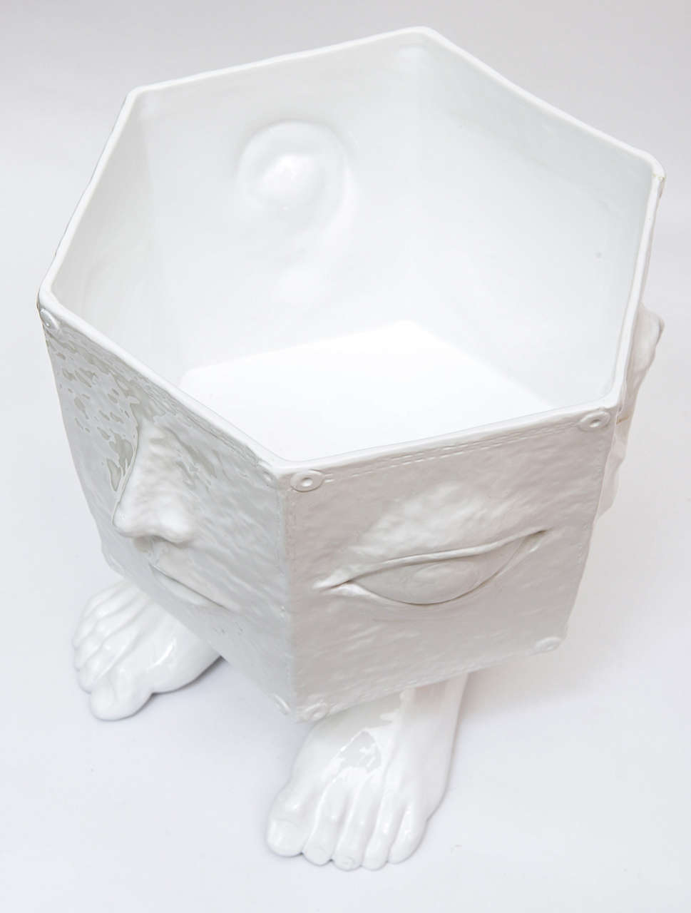 Fantastic Italian White Lacquered Hexagon Glazed Ceramic Planter or Vase 4