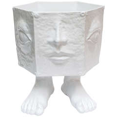 Fantastic Italian White Lacquered Hexagon Glazed Ceramic Planter or Vase