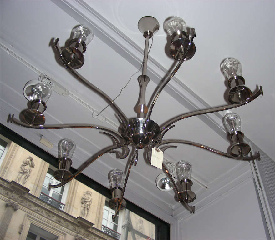 Mid-20th Century An Italian nickel-plated eight-arm chandelier For Sale