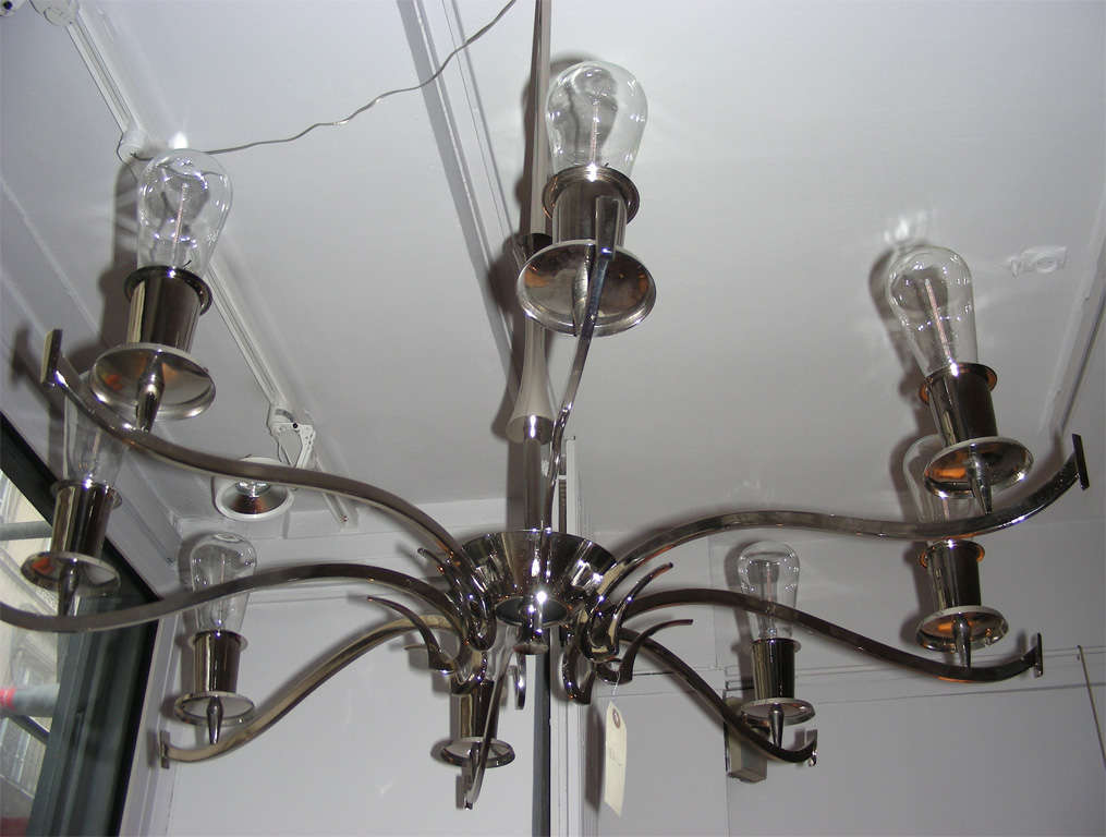 Bronze An Italian nickel-plated eight-arm chandelier For Sale
