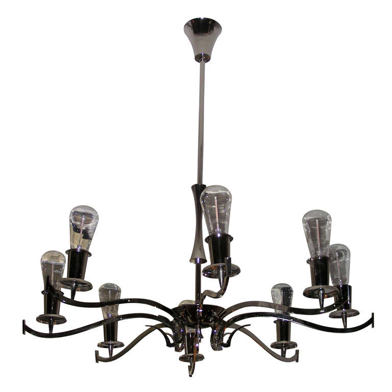 An Italian nickel-plated eight-arm chandelier For Sale