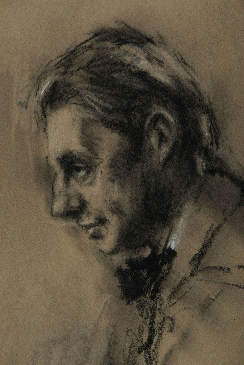 British Harold Riley charcoal drawing portrait of Sir Barbirolli, England 1966