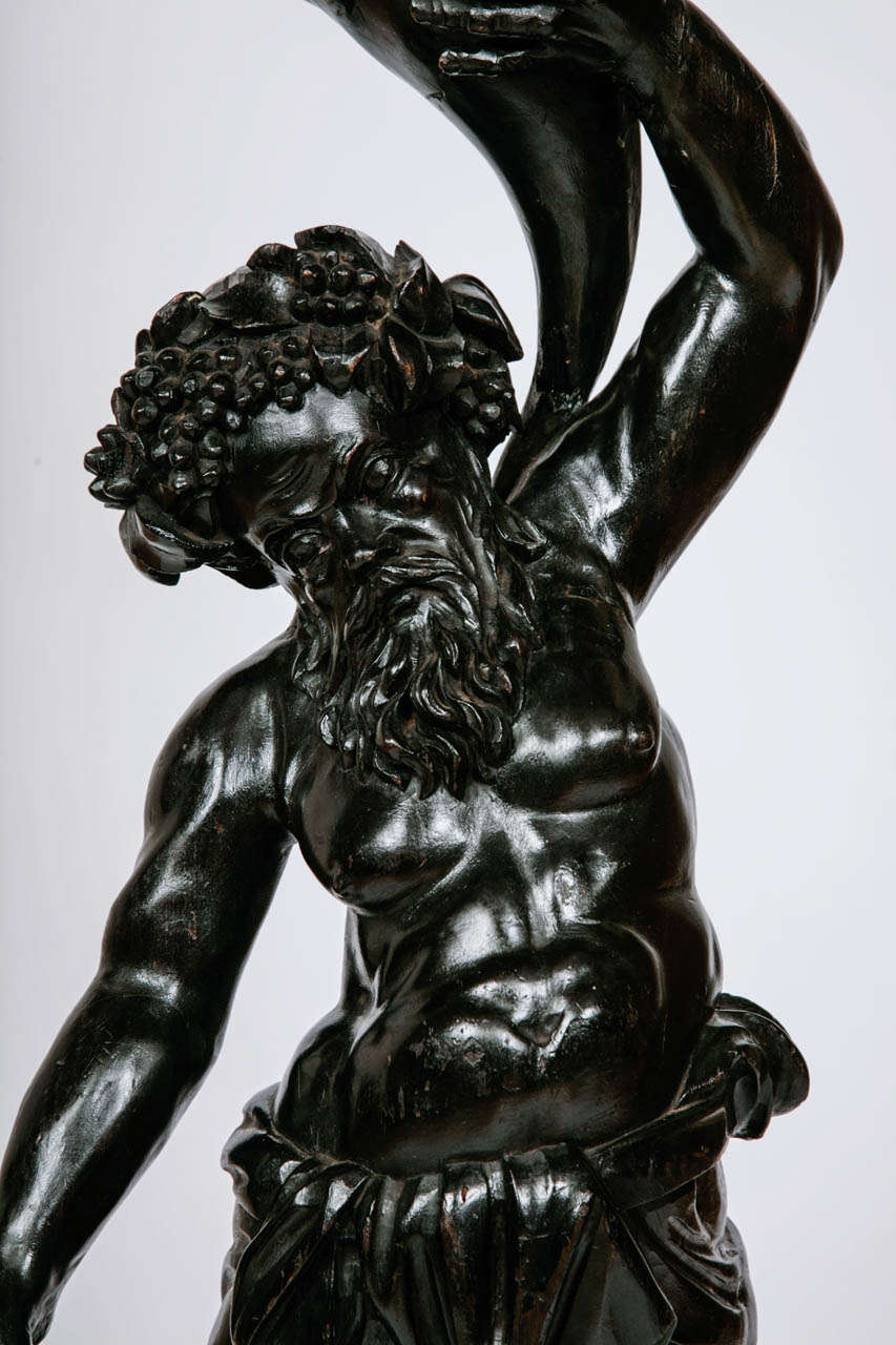 Ebonised Wood Carving Depicting Bacchus Holding a Cornucopia In Excellent Condition In London, GB