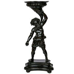 Ebonised Wood Carving Depicting Bacchus Holding a Cornucopia