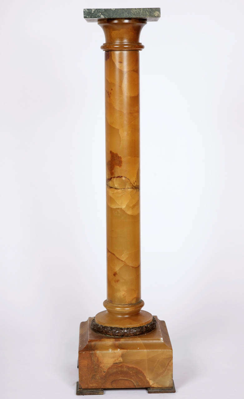 French Honey-Colored Onyx Column with Green Marble Top