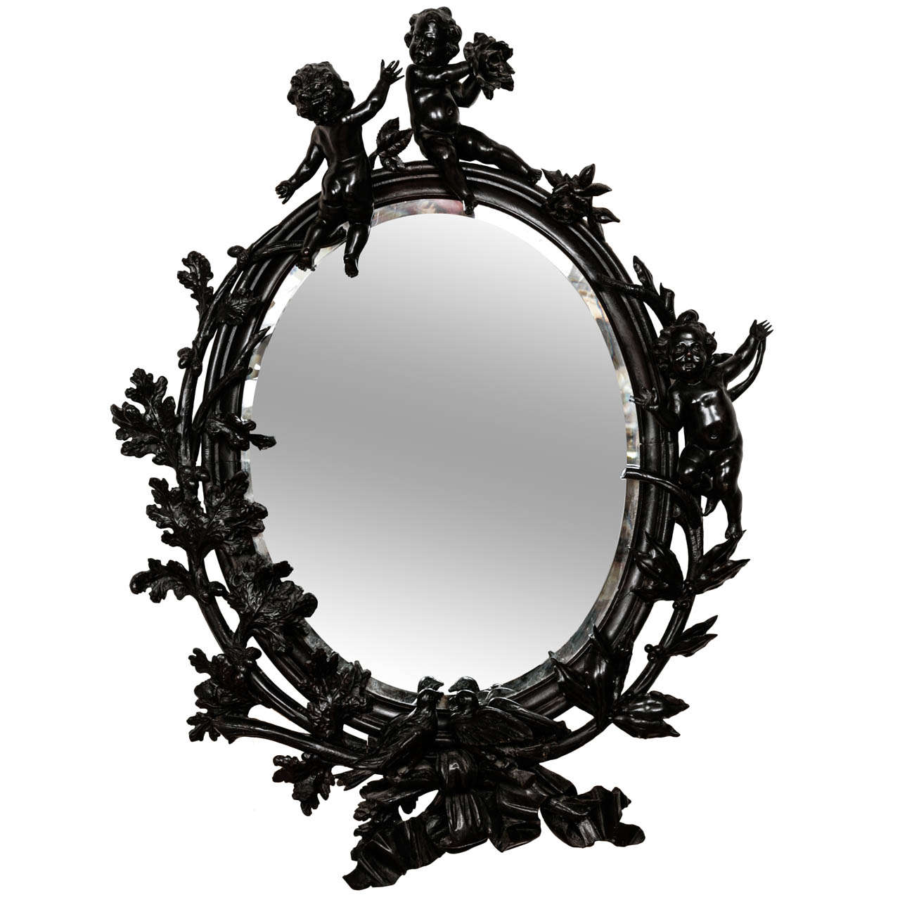 Large Carved and Ebonised Walnut Mirror