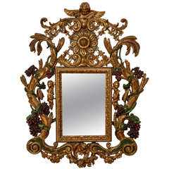 Baroque-Style Carved Giltwood and Painted Mirror
