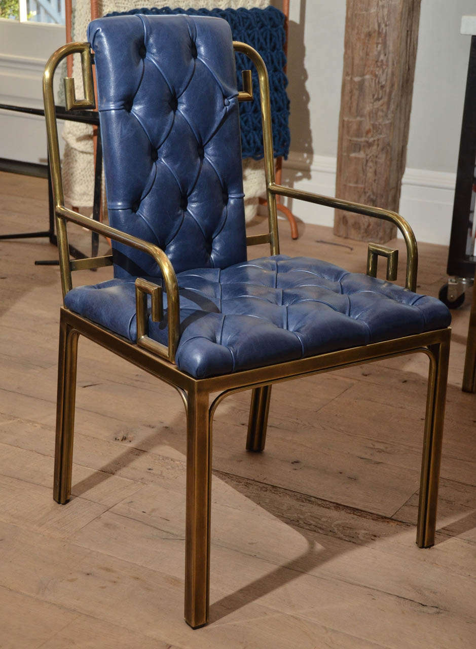 Set of Eight Mid Century Mastercraft Greek Key Leather Dining Chairs at