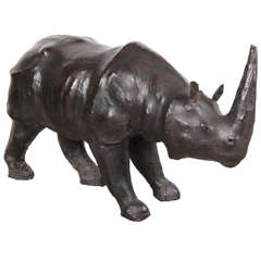 Vintage Leather Rhino Footstool