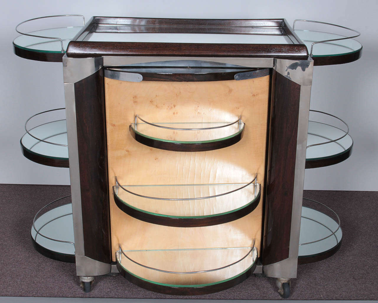 20th Century French Art Deco mirrored bar cart on wheels stamped Bar Tugas (modele depose)